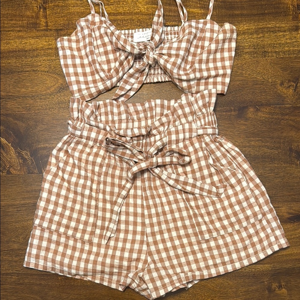 Gingham Brown Gingham Shorts Set